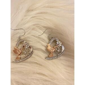 Hummingbird earrings embellished with simulated diamonds Silver & Copper plated